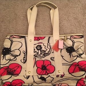 Coach POPPY Floral Tote Bag - Cream and pink